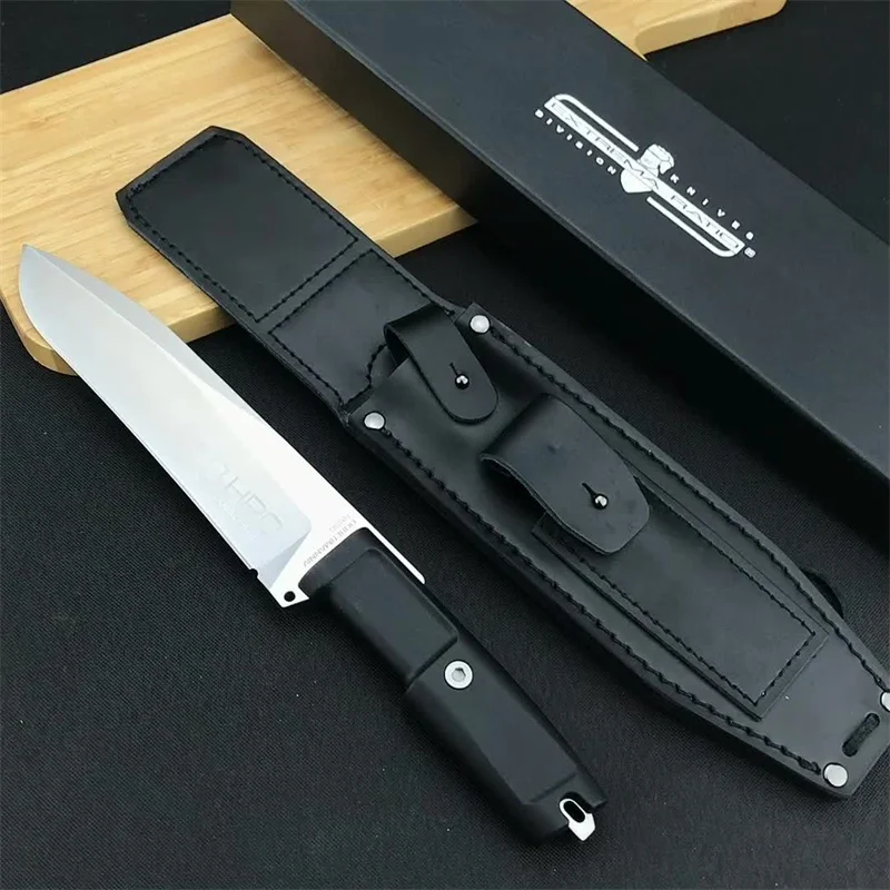 440c outdoor straight knife, Tactical hunting self-defense rescue multi-purpose EDC tool with rubber plastic handle 7Cr13Mov