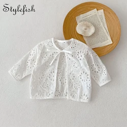 Baby clothes spring and summer flower cut-out small coat baby long-sleeved sunscreen coat white girl cape cotton jacket loose