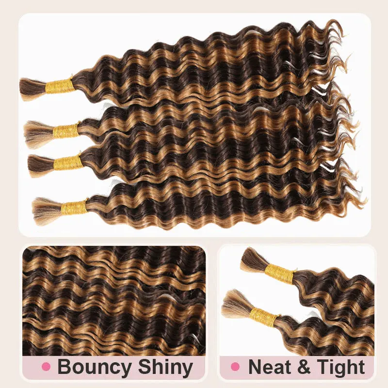 Boho Braids Deep Wave Bulk Human Hair Bundles For Braiding 14-30 Inch Bundles Human Hair Highlight P4/27 Bulk Deep Wave Bundles