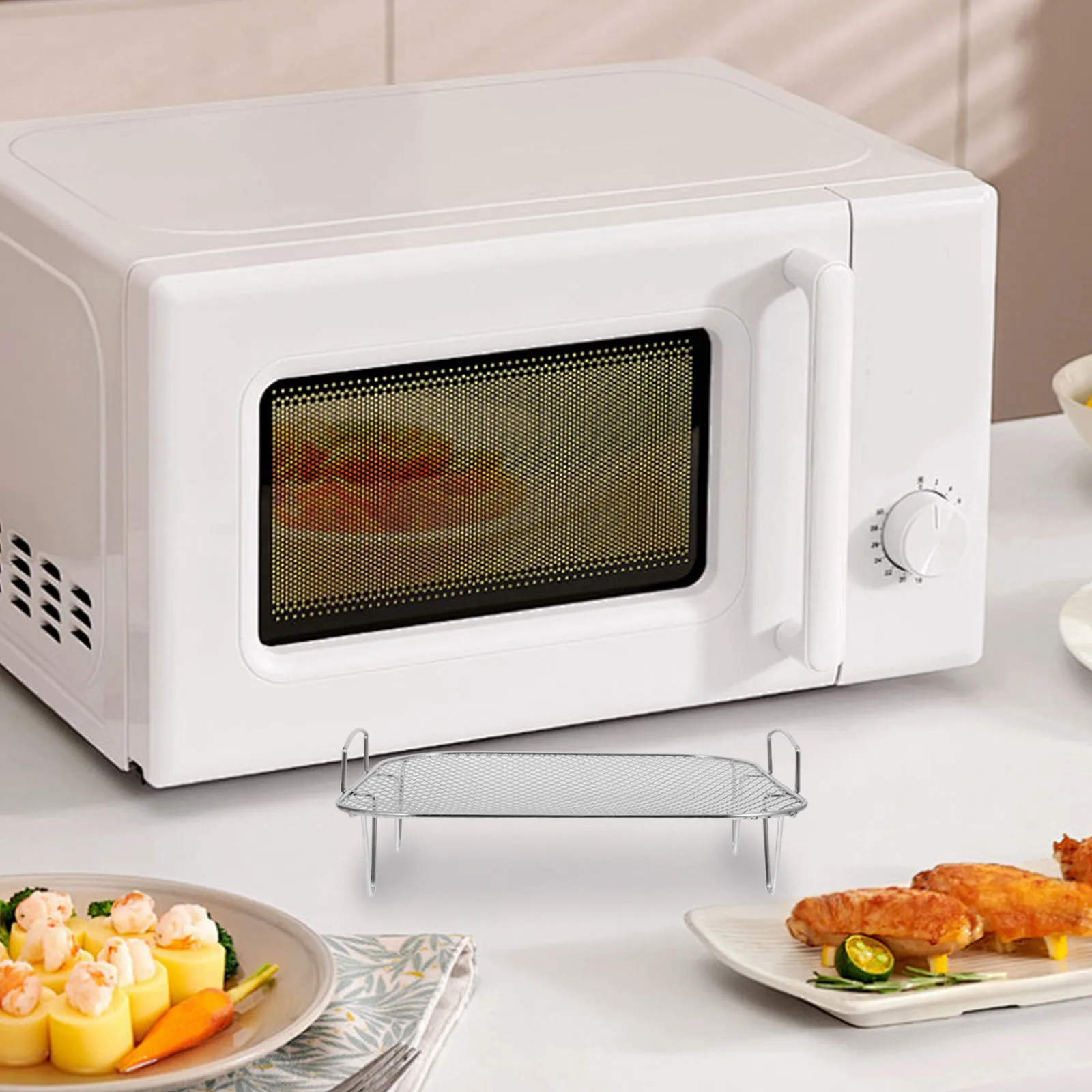 

Stainless Steel Air Fryer Rack Set for Versatile Cooking Grilling Steaming Toasting Space Efficient Design Even Heat