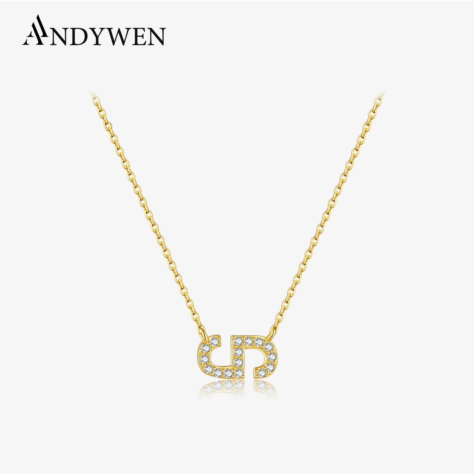 ANDYWEN Women 925 Sterling Silver Asymmetric Symbol CZ Zircon Pendant Luxury Necklace 2024 Luxury Fine Anniversary Jewelry Gift