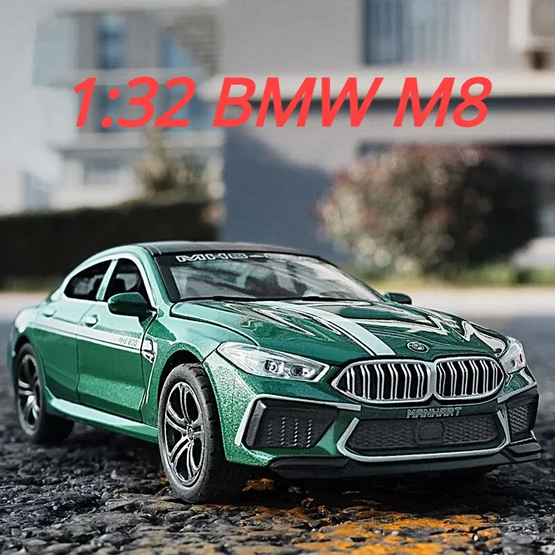 Модель автомобиля в масштабе 1:32 BMW M8, искусственная фотография, модель автомобиля под давлением, Спортивная машинка со звуком, детские подарки A28