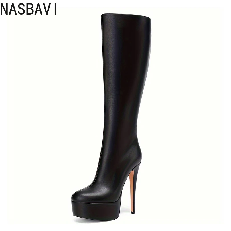 

Plus Size Soft PU Material Pointed Platform Ultra High Thin Heel Side Zipper Women's Knee Boots Breathable Inner Fashion Boots