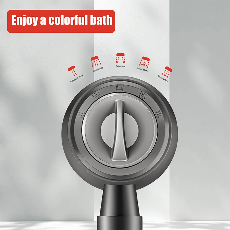 High Pressure 5 Spray Modes Shower Head Water Saving Filter One Key Stop Handheld Shower For Bathroom