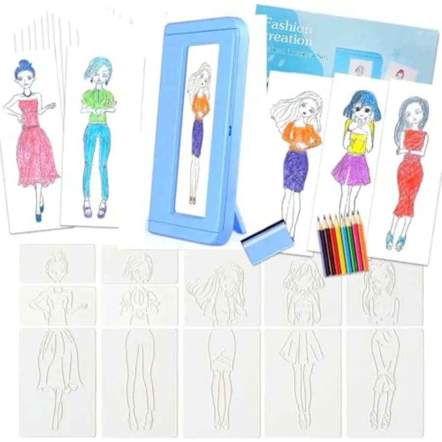 Kit de dibujo de diseño de moda con 15 platos para frotar de doble cara, juego de arte con textura, incluye crayones, lápices de colores, marco de papel Cr