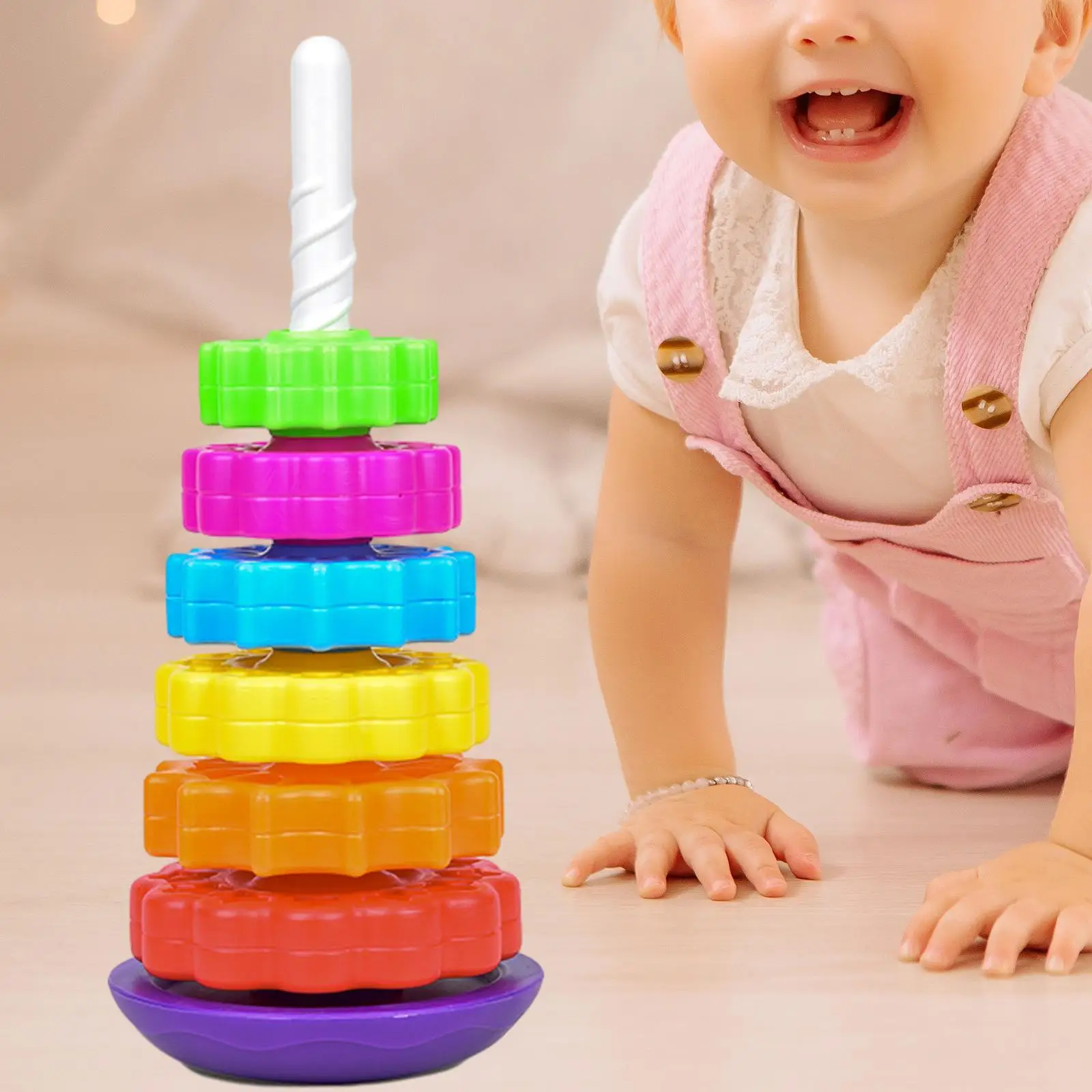 Apilador de anillos de arcoíris giratorio para bebé, juguetes apilables para fiesta del Día de los niños