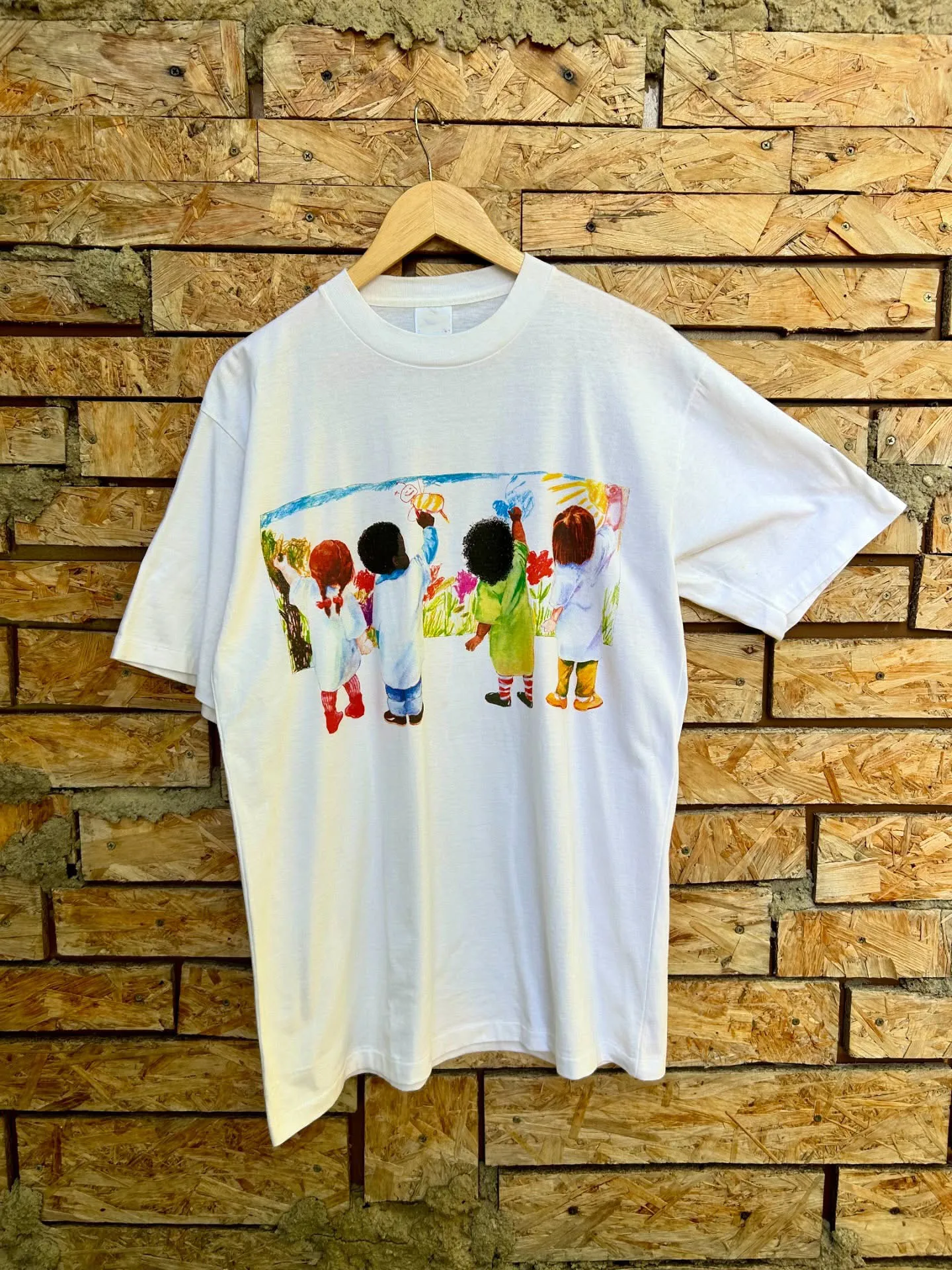 Healing Hand-Drawn Oversize Short-Sleeve T-Shirt Background Art Theme Unisex Cotton round Neck T-Shirt for Children