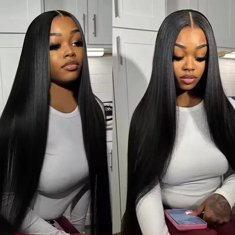 

42 Inch Bone Straight 13×4 Brazilian Human Hair Pre Plucked Natural Black 13×6 Hd Lace Frontal Wig For Women 180 Density No Glue