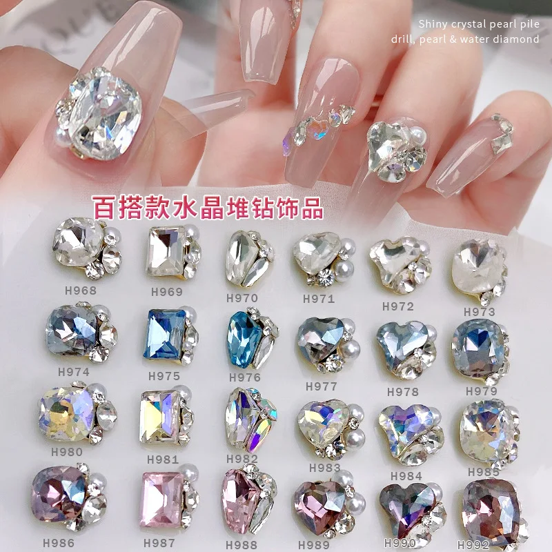 5PCS Stacked 3D Nail Art Rhinestones Colorful Crystal Diamond Pearl Accessories Pile For Manicure Nails Decoration Supplies