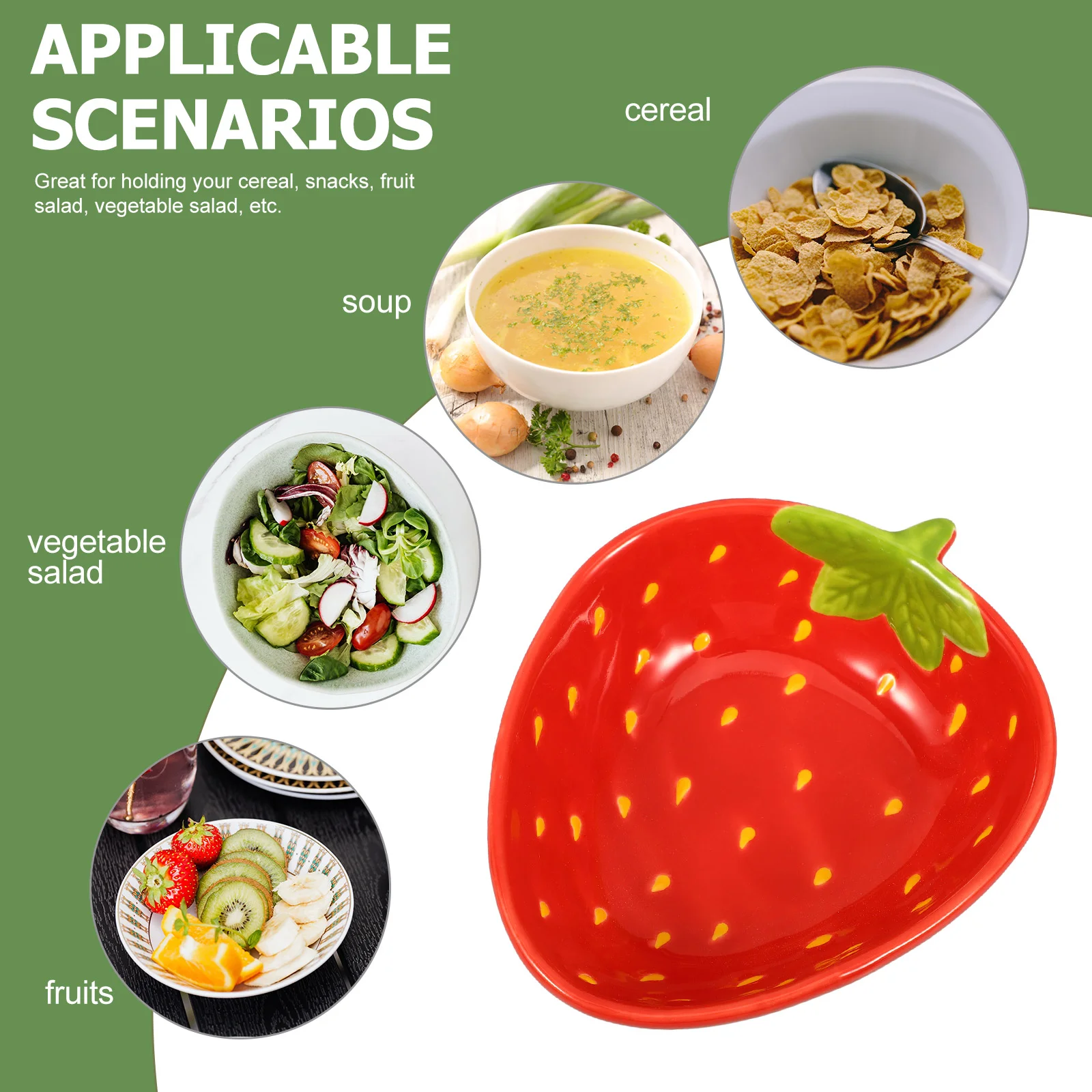 وعاء سيراميك لطيف على شكل فراولة، حاوية طعام، وعاء حلوى قابل لإعادة الاستخدام، وعاء فواكه مقاوم للصدمات، وعاء سلطة مزخرف #3