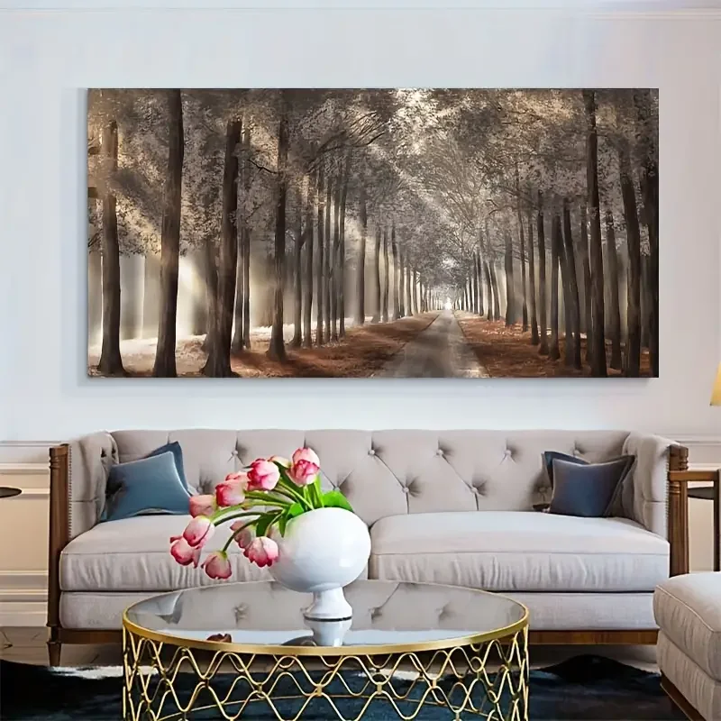 (1PC Unframe)1pc Nature Sunshine Canvas Painting Trees Poster Landscape Forest Wall Art Pictures  Scandinavian Print Home Wall D