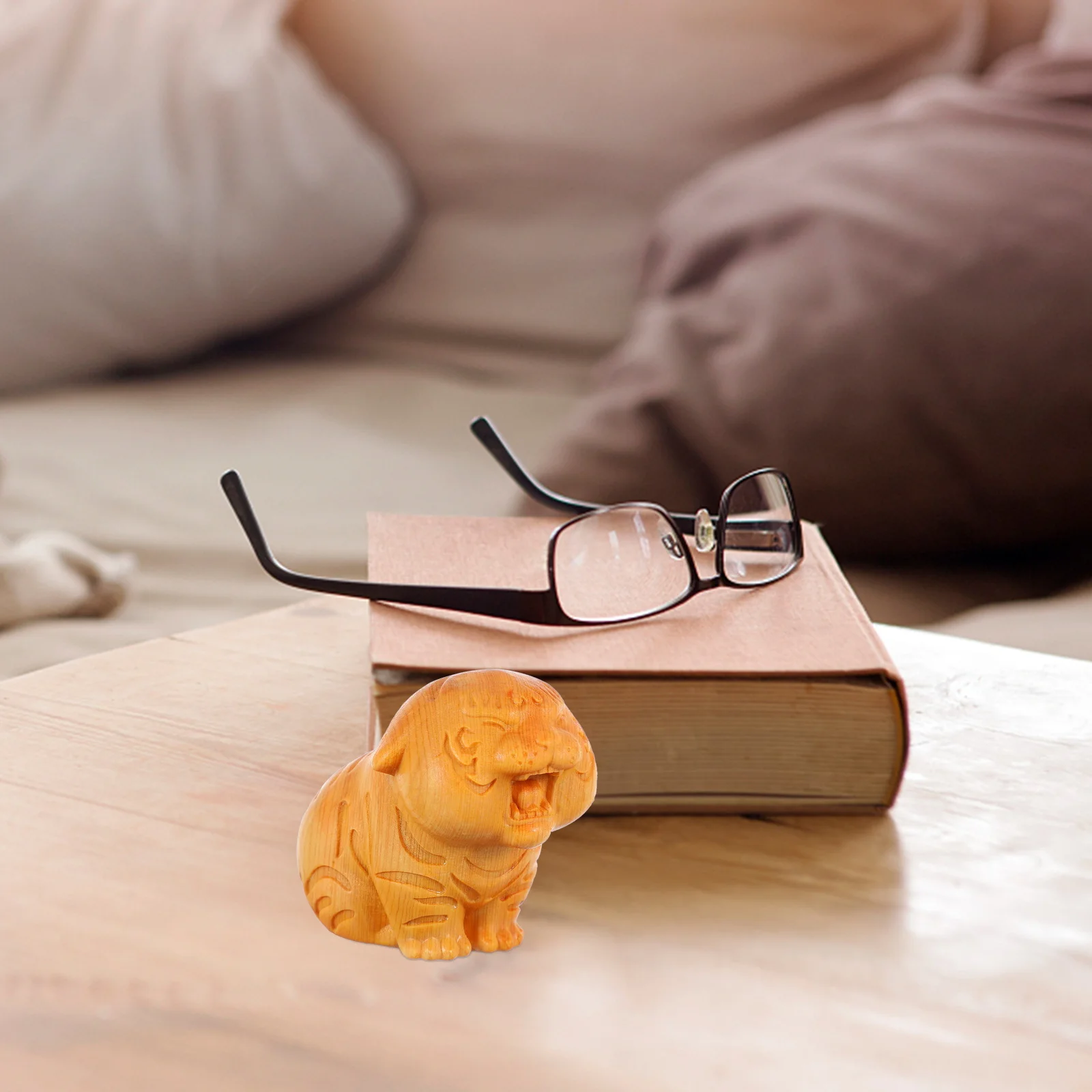 

Wood Carving Tiger Craft Adorable Zodiac Desktop Decorations Wood Mascot Crafts Feng Shui Eco Friendly Tabletop Size Souvenirs