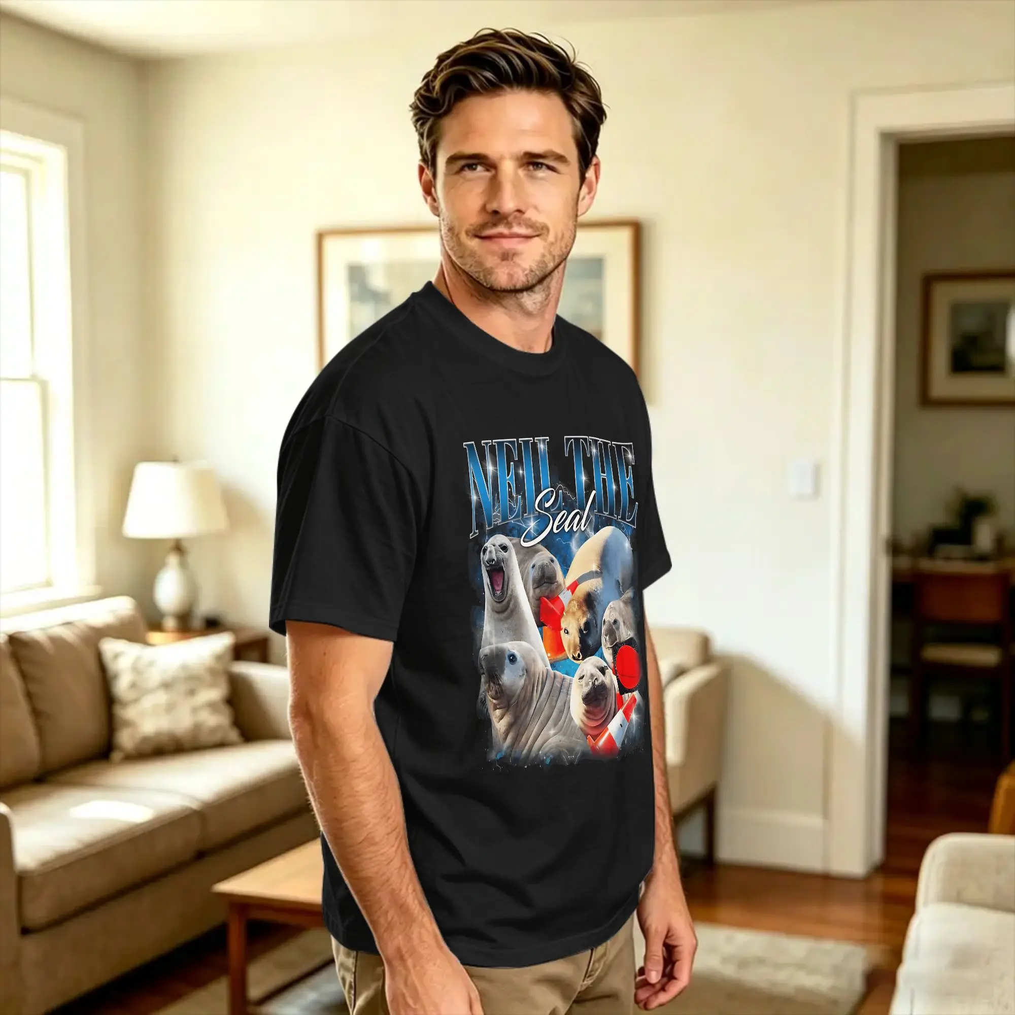 Neil The Seal Bootleg Style Funny Neiled It Meme T-Shirt Couple  Y2K Funny T-Shirts Summer Crewneck Novelty Tee Shirt Plus Size