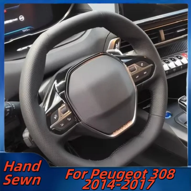 

Car Steering Wheel Cover Hand-Sewn Microfiber Leather For Peugeot 308 2014-2017 Car Interior Accessories