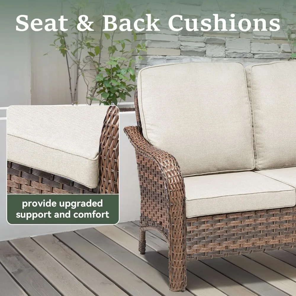 Patio Loveseat, 2 Seater Wicker Small Patio Couch Sofa with Cushions, Outdoor Patio Rattan Loveseat Sofa for Sun Porch Deck Pati
