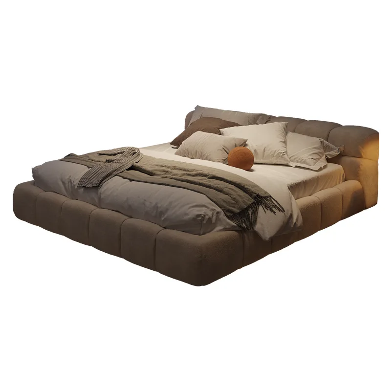 

Luxury modern minimalist technology cloth bed master bedroom double puff bed