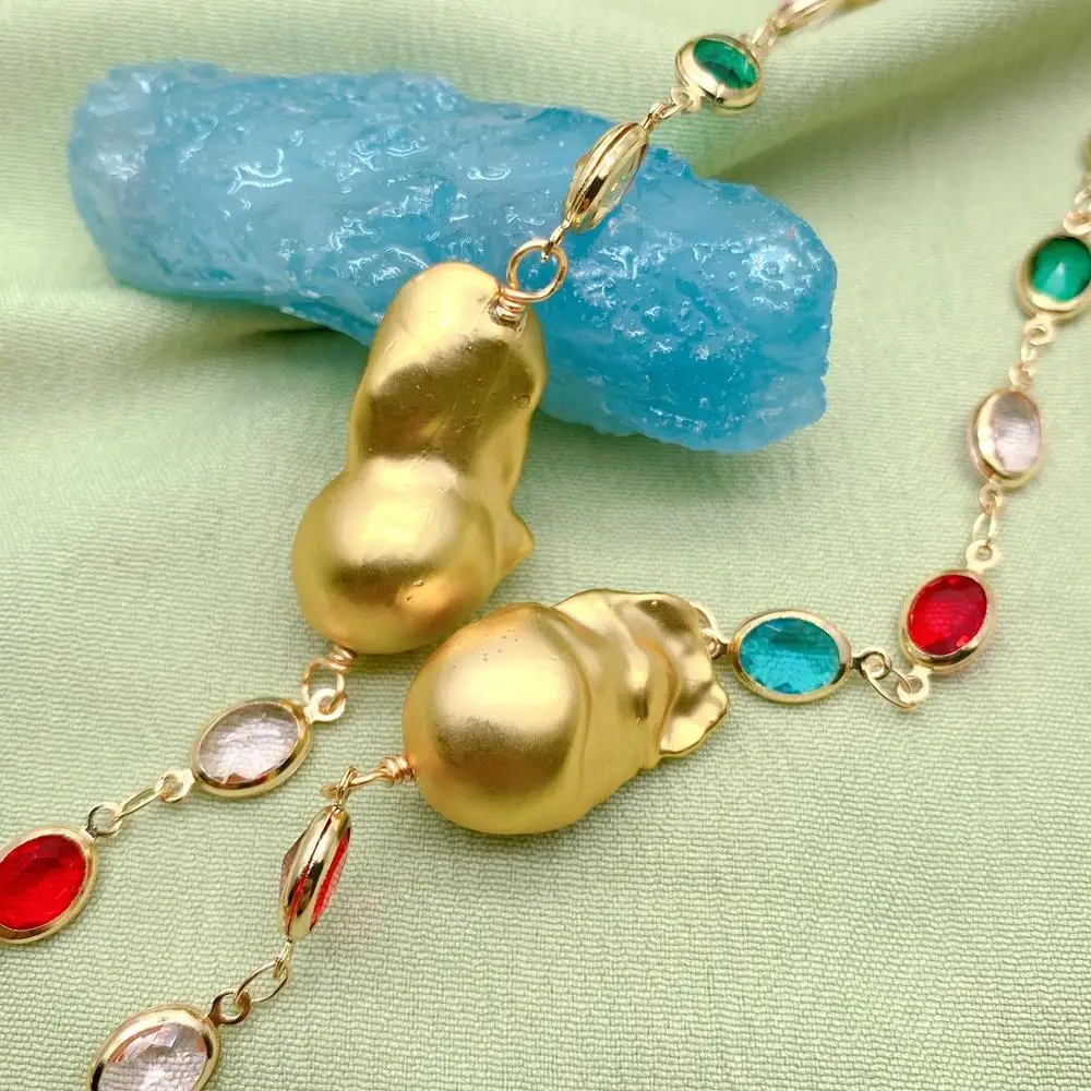 

Y·YING Freshwater Gold Plated Baroque Pearl Multi Color Crystal Rosary Chain Station Necklace 26"