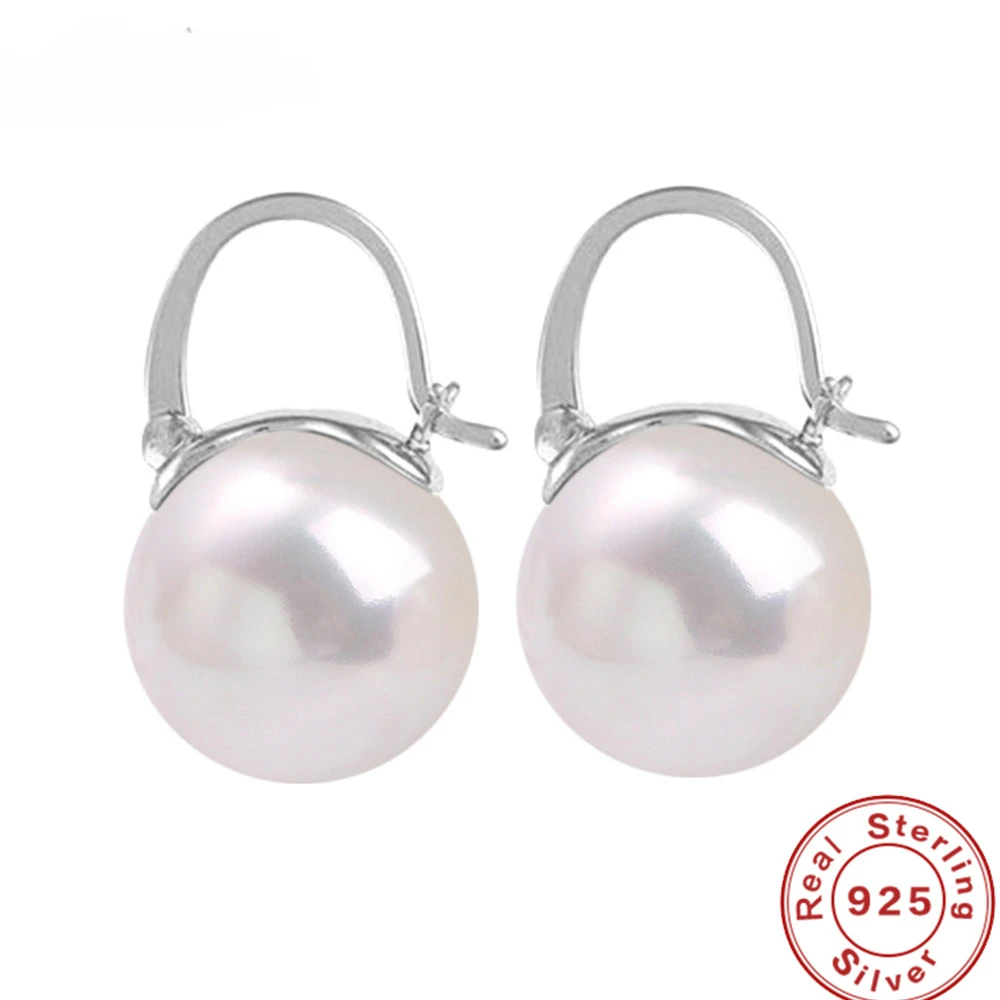 Hot 925 Sterling Silver Earring White Pearl 18k Gold color Charms Hook Engagement Party Jewelry Gift for Women Lady