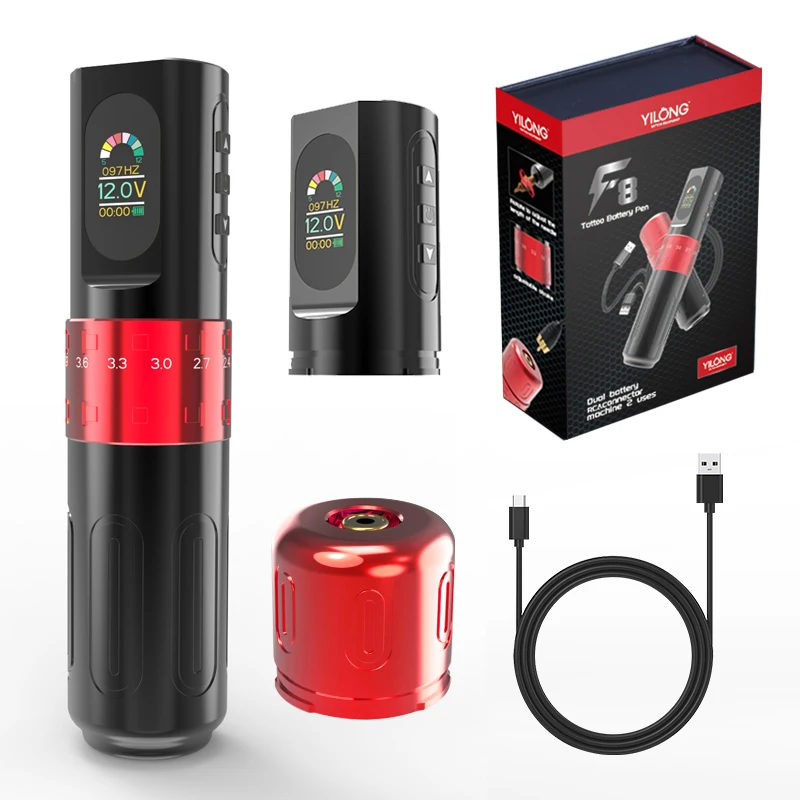 

New F8 Wireless Tattoo Machine Kit Adjustable Stroke 2.4-4.2mm OLED Display With Battery Tattoo Pen for Tattoo Artists