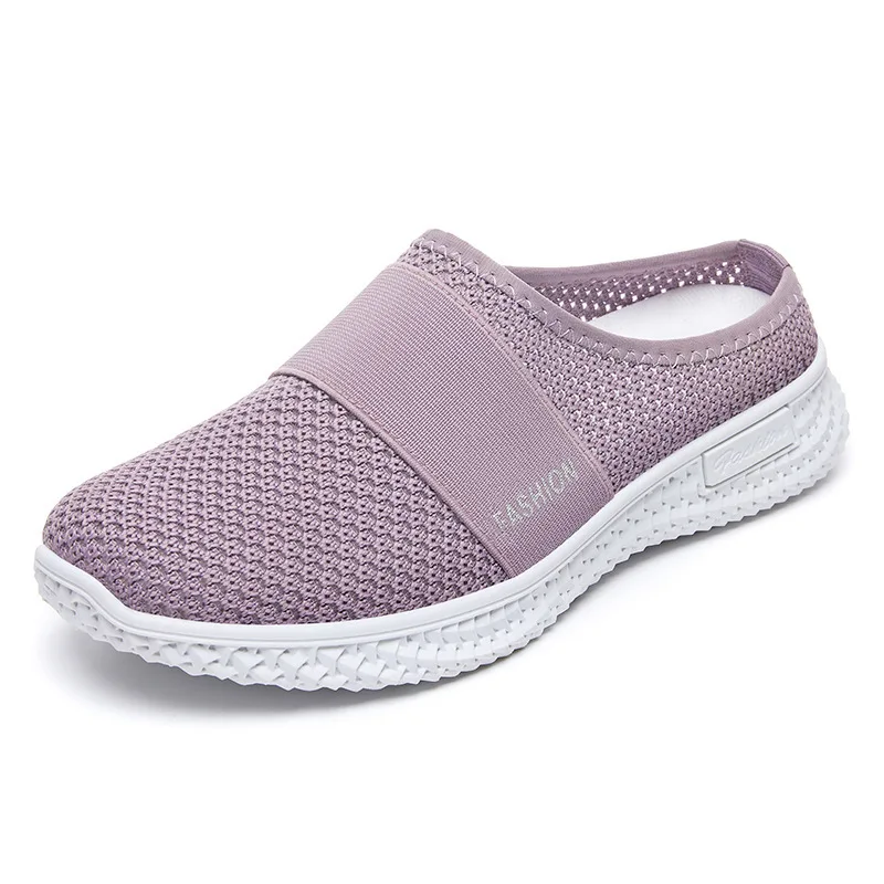 

2024 Summer New Women's Topped Slippers for External Wear, Mesh Breathable Casual Shoes, Comfortable Half Tug Women