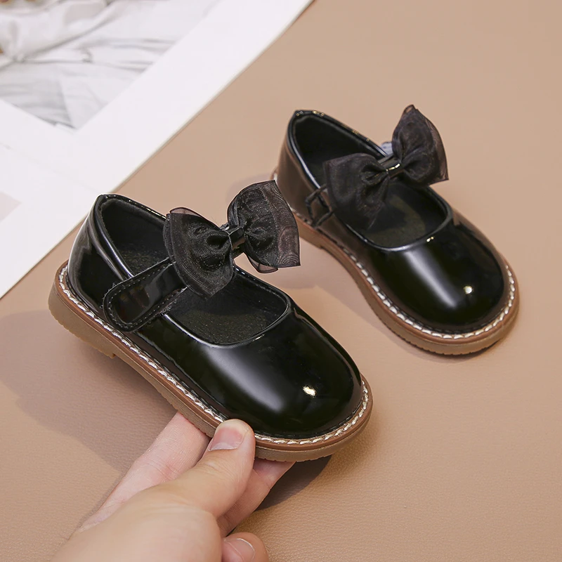 Kids Leather Shoes Basic Mary Jane Shoes for Student Black School Shoes for Baby Girls Platform Princess Bow Flats Oxford Shoes