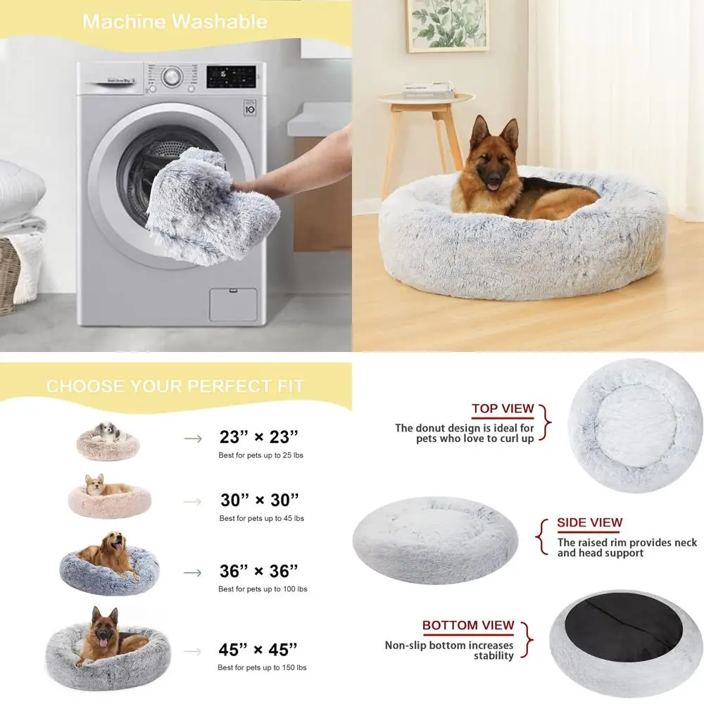 

Очень большая 45-круглая кровать для собак в виде пончиков, плюш, анти-тревога, моющаяся, нескользящая, голубая