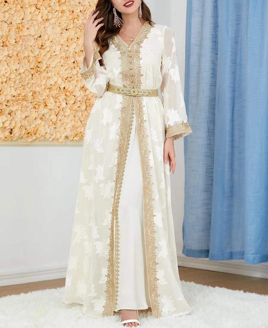

Abaya Dubai Muslim Gown Luxury Ramadan Eid Al-Fitr Islamic Kimono for Women Masai Party Dress for Women Abayas Women 2-Piece Set