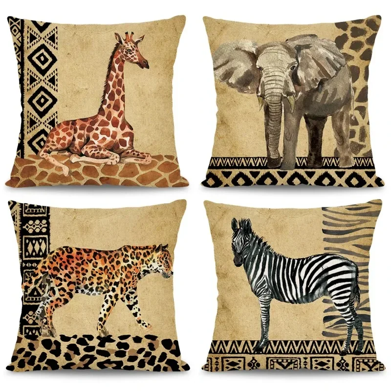 Animal Print Throw Pillow Cover, Giraffe, Elephant, Zebra Pattern, Sofa Cushion, African Tribal Totem Animal Texture, Home Decor