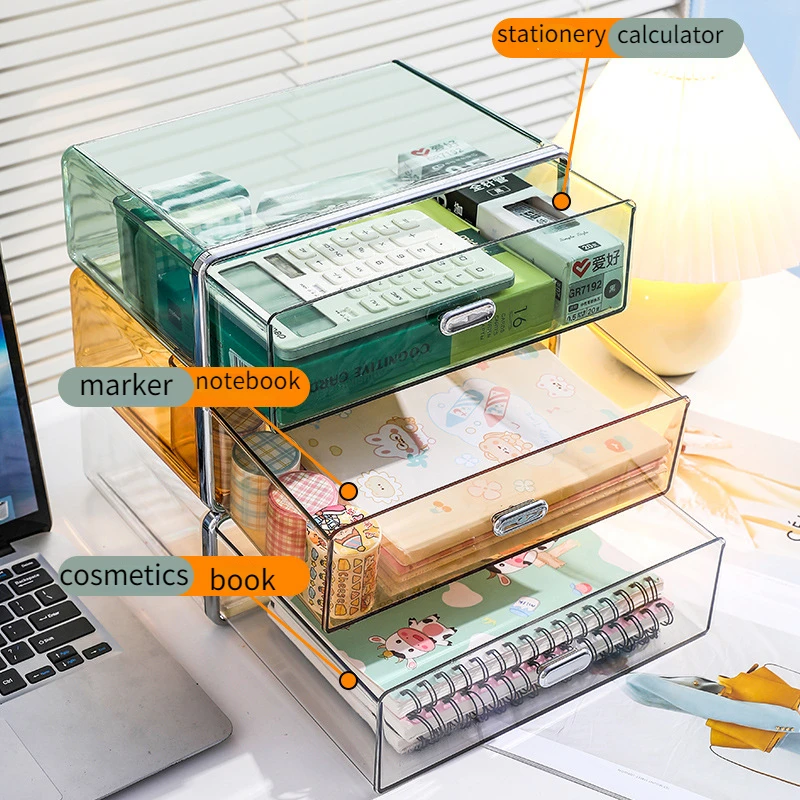 Transparent Desktop Storage Artifact Drawer Type Skin Care Facial Mask Cosmetics Organizer Box Dustproof Notebook Marker Holder