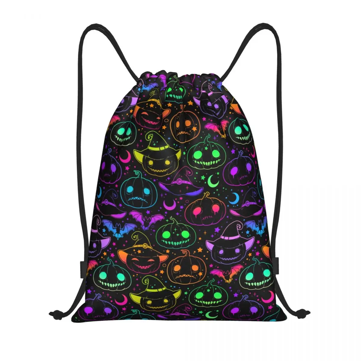 Custom Halloween Witch Pumpkin Bats Magic Mysterious Horror Drawstring Bags Shopping Yoga Backpacks Sports Gym Sackpack