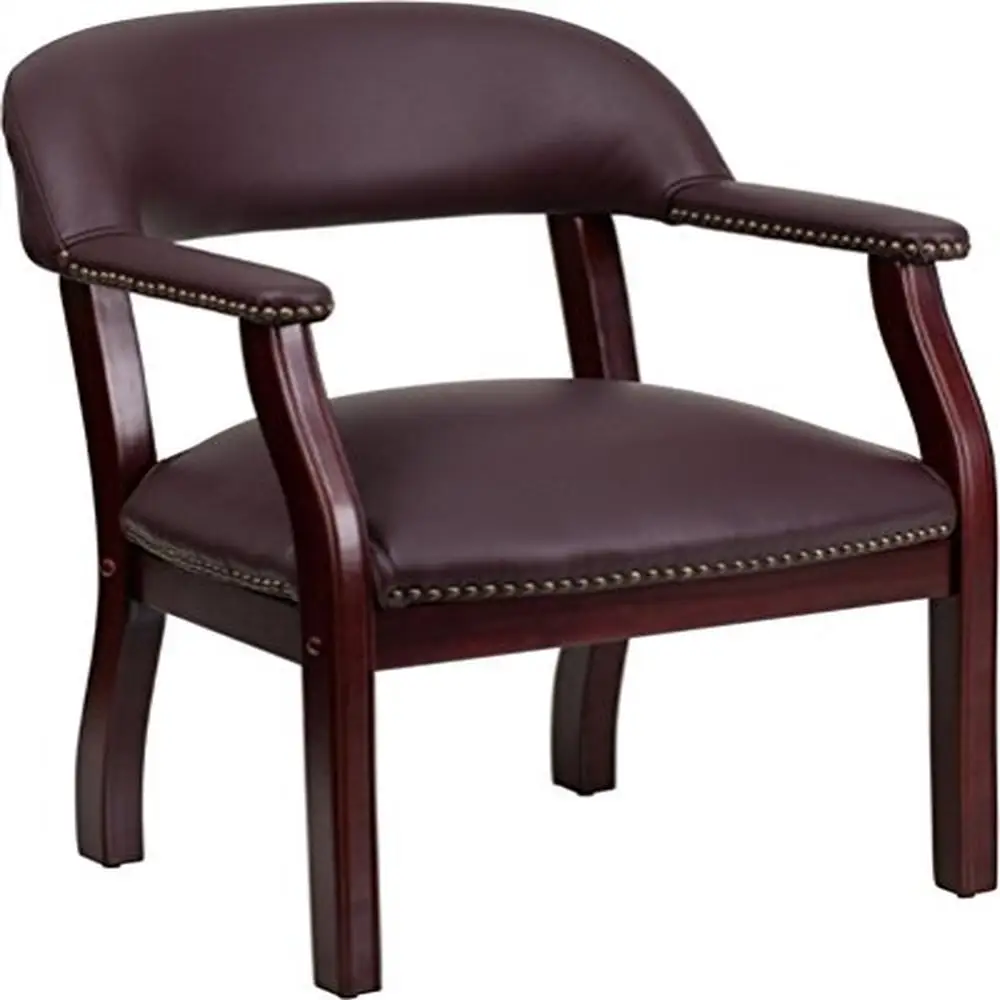 

Burgundy LeatherSoft Conference Chair Mahogany Frame Traditional Captain's Chair 24" x 27" x 31.5