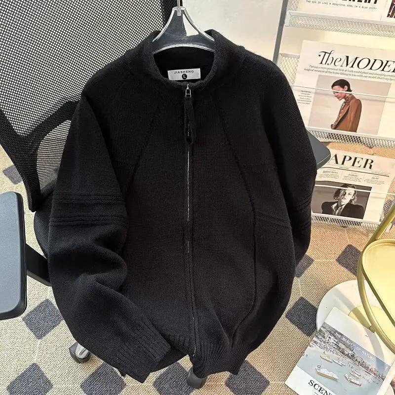 

Мужской зимний свитер Thiened, кардиган, повседневная трикотажная верхняя одежда на молнии, большой размер 250, длинное пальто с воротником-стойкой