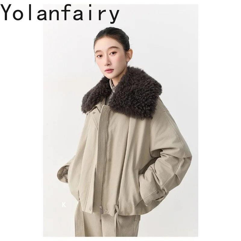 YOLANFAIRY 90% White Goose Down Jackets for Women 2026 Winter High Quality Wool Fur Collar Warm Puffer Jacket Down Coat  abrigos
