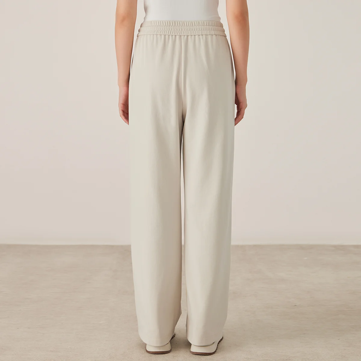 KW7523321 Pantaloni da donna in misto cotone a gamba larga con coulisse in vita elastica con tasche laterali