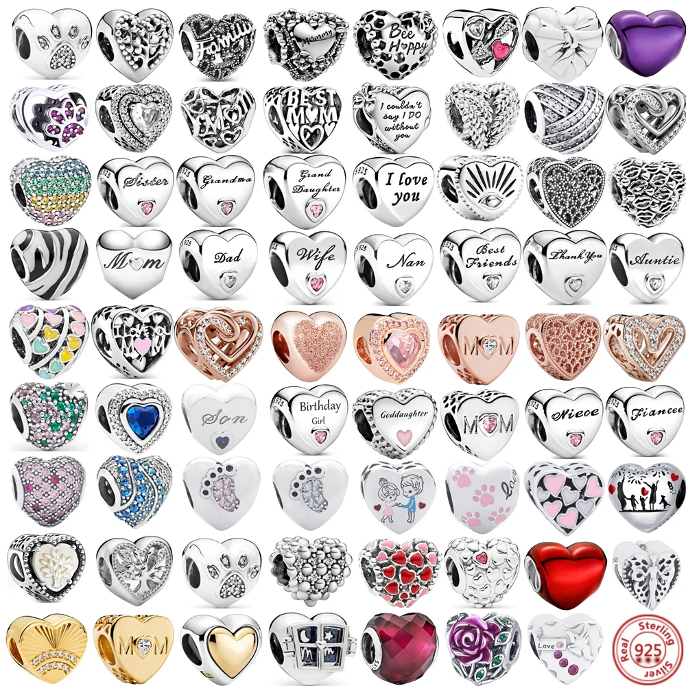 

925 Silver Angel Mom Family Tree Hollow Heart-Shaped Fashion Shine Beads Fit Original Pandora Charms Bracelets Women DIY Jewelry