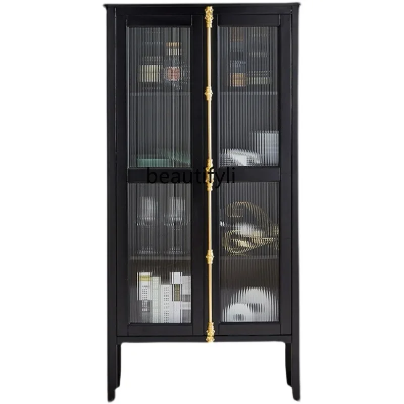 

xSimple Modern Retro Changhong Glass Wine Cabinet Living Room Iron Sideboard Cabinet French Creative Hallway Locker