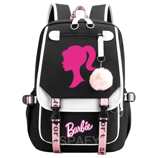 Barbie the movie Boy Girls Kids School Book Bags Women USB Bagpack Teenagers Canvas Laptop Travel Student Backpack