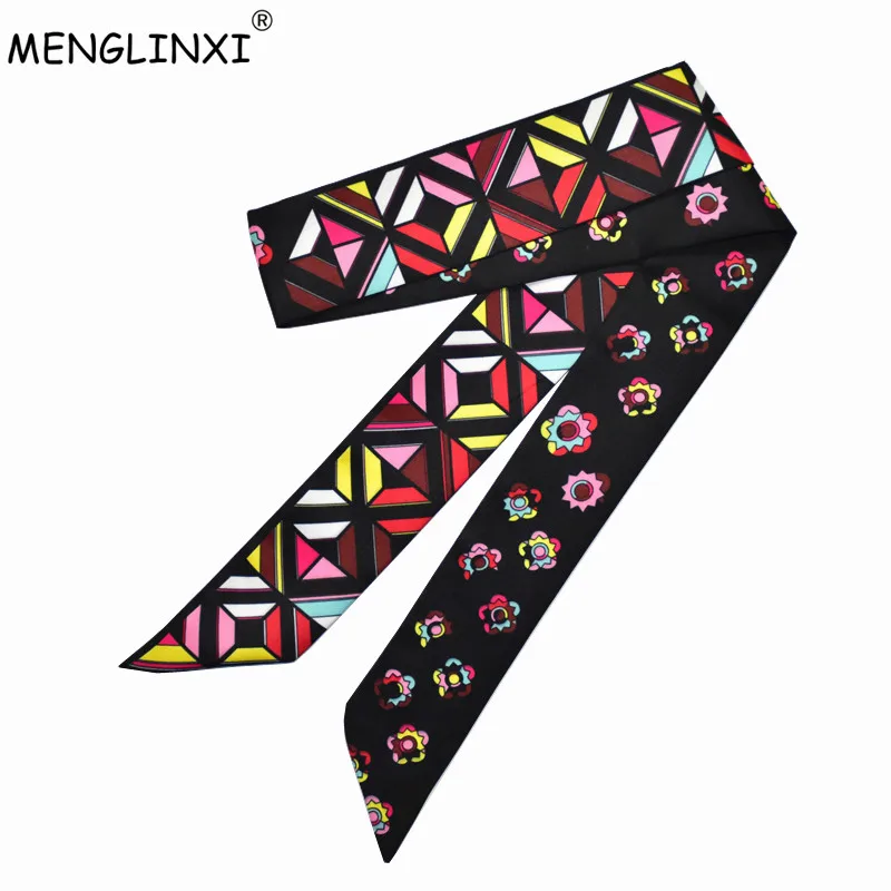 2024 New Brand Scarf Small Skinny Floral Silk Scarf For Women Print Handle Bag Ribbons Fashion Head Scarf Long Scarves