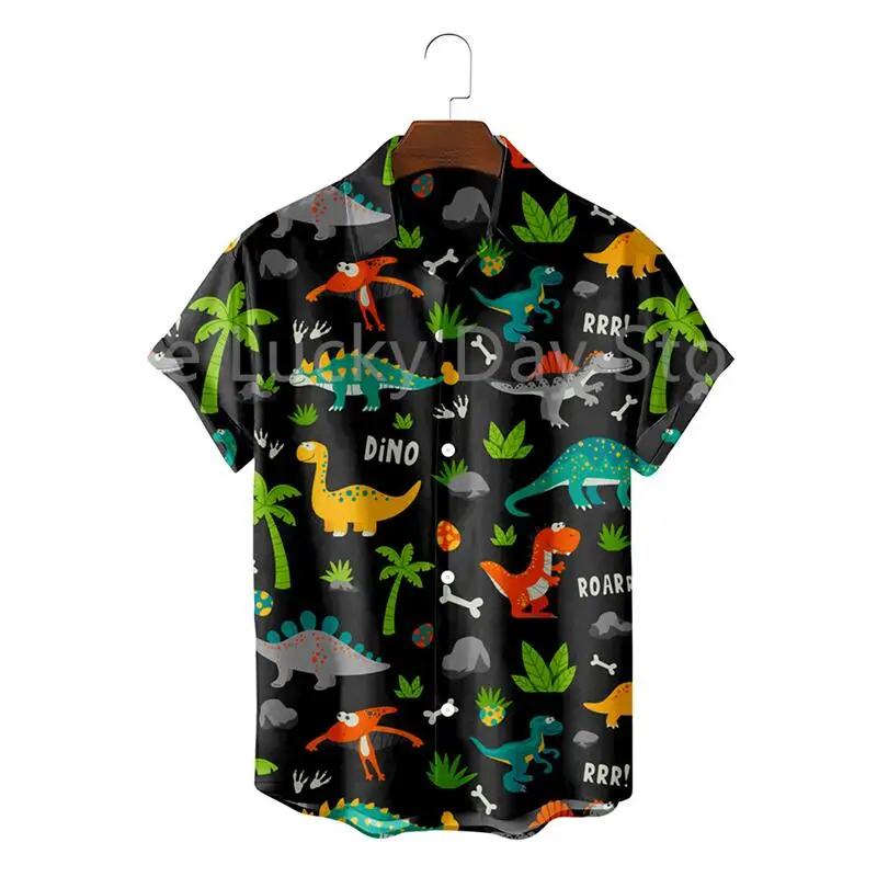 Men's Summer Cartoon Pattern Social Y2k Hawaiian Oversized Short Sleeve Shirt Casual Harajuku Camisa Fashion Vintage Clothing