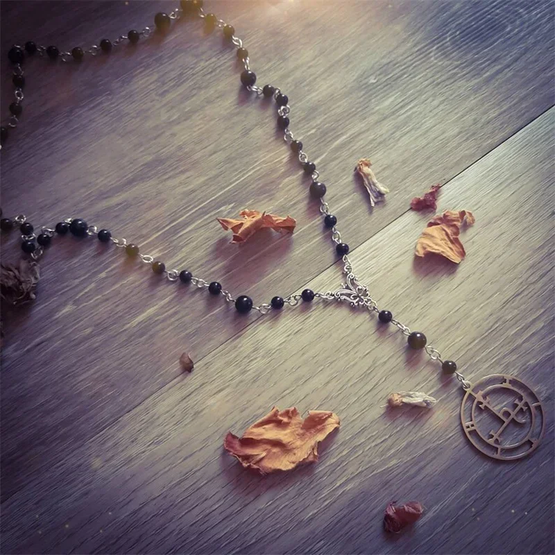 Lilith Black rosary Necklace,Satanic Prayer Beaded,Pagan,Witch,,Amulet，Gothic,Occult Jewelry