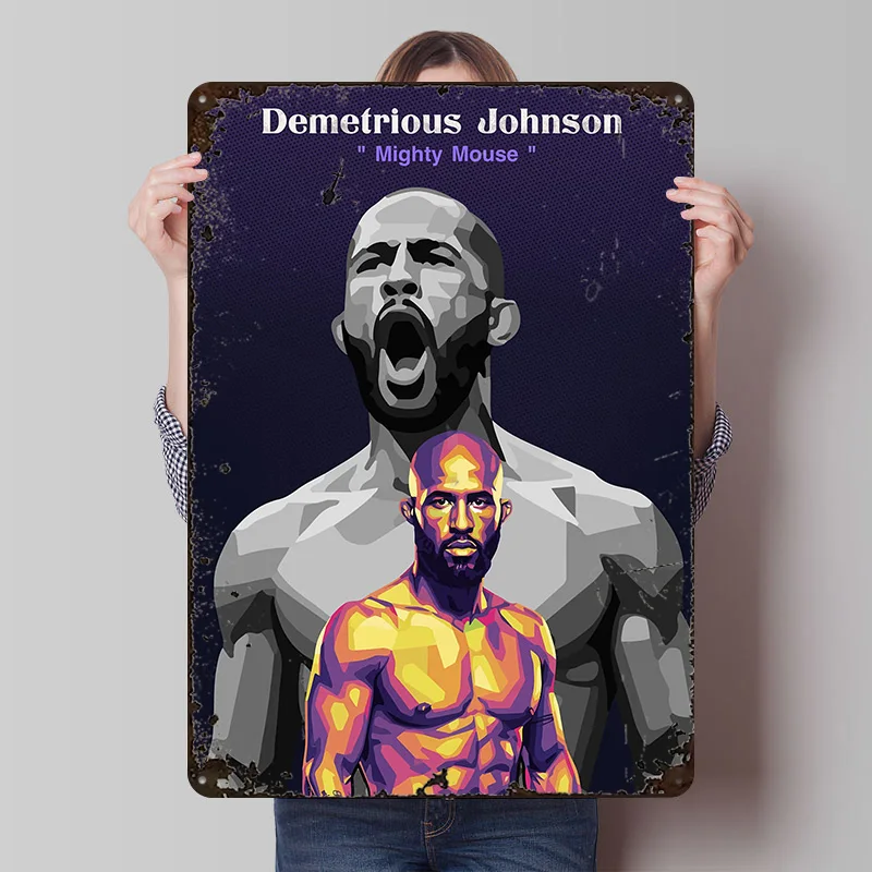 Demetrious Johnson 'Mighty Mouse' Art Metal Poster Customized Wall Art Retro Vintage Metal Signs for Man Cave Decoration Bedroom
