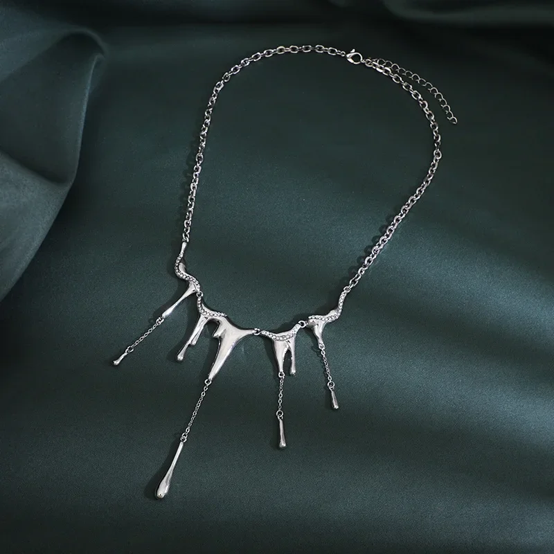 Titanium Steel Liquid Irregular Fringe Necklace for Girls Love Earrings Fashion Accessory Choker Jewelry Set