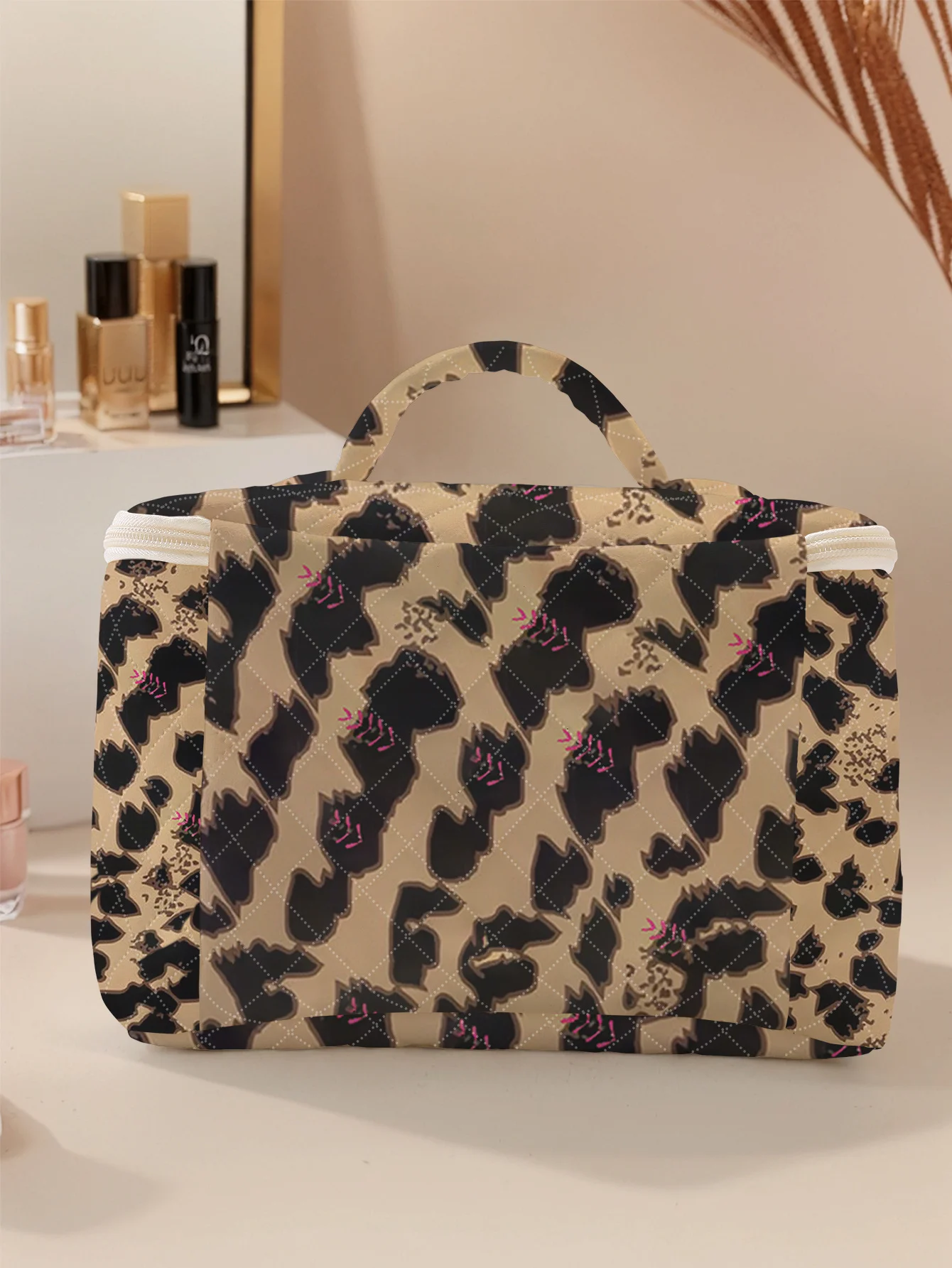 1 pezzo, cosmetici da viaggio portatili stampati con motivo tigre, borsa da viaggio di grande capacità, borsa per il trucco carina e alla moda