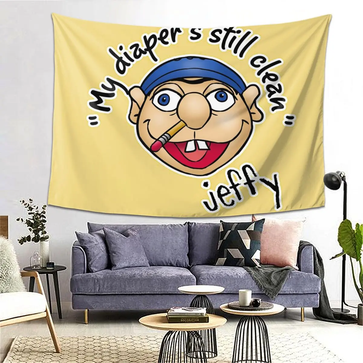 Jeffy My Diaper's Still Clean SML Tapestry Decor Art Aesthetic Tapestries for Living Room Bedroom Home Wall Cloth Wall Hanging