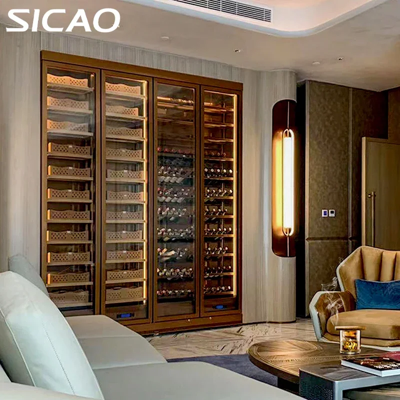 Custom Design Luxury Cigar Room Humidifier Refrigerated Fridge Humidor Abinet Intelligent Humidity Temperature Control