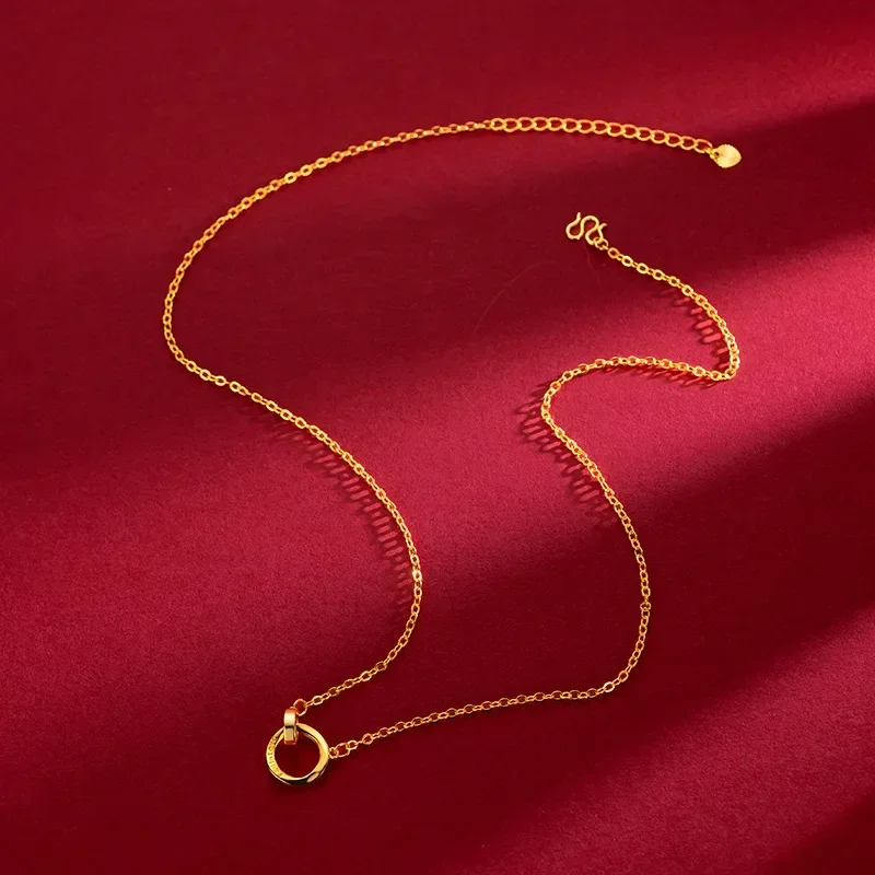 

The same 24K gold 999 real gold Mobius ring necklace for women in the gold store 5D interlocking clavicle necklace AU999