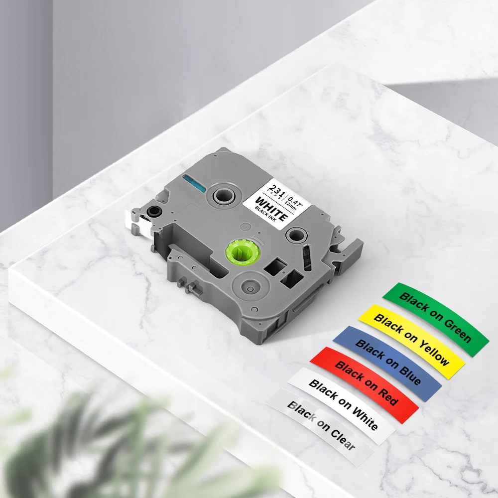 1PK 6/9/12mm Laminated Tape Compatible Brother TZe Tape TZE231 TZE131 TZE631 Black on White Transparent Label Tape for P-Touch