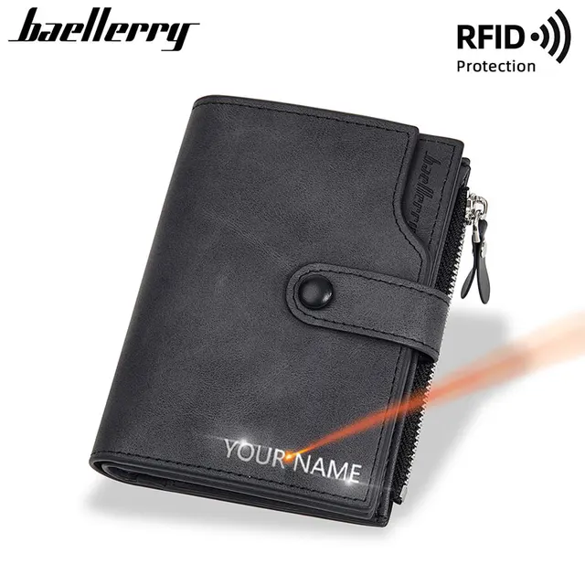 Nowe portfele męskie RFID z zamkiem błyskawicznym Grawerowanie imienia Prosta kieszonka na monety Męska portmonetka Klipsy na pieniądze Wysokiej jakości portfel męski z etui na karty marki