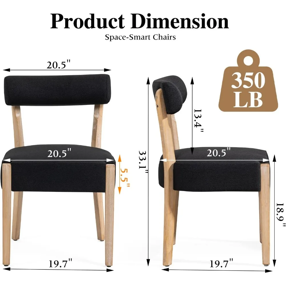 طقم كراسي طعام مكون من 4 قطع، كراسي مطبخ خشبية حديثة من منتصف القرن مع تنجيد من الكتان - تصميم منسوج منخفض الظهر للمطبخ