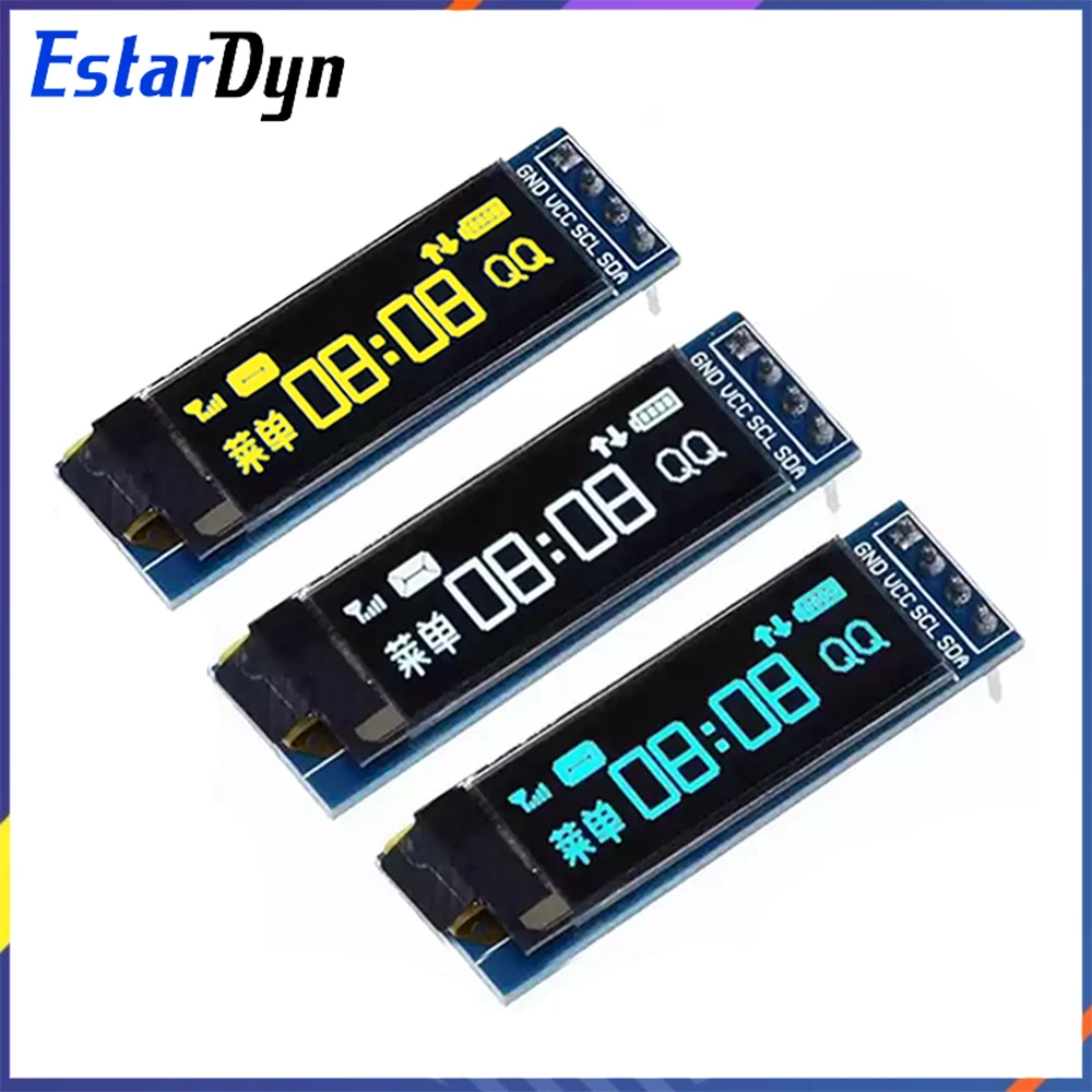 Módulo de exibição OLED de 0,91 polegadas I2C 128x32 para Arduino Raspberry Pi ESP32, branco azul amarelo